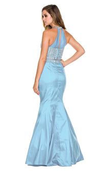  Beaded Mermaid Prom Dress With High Neck