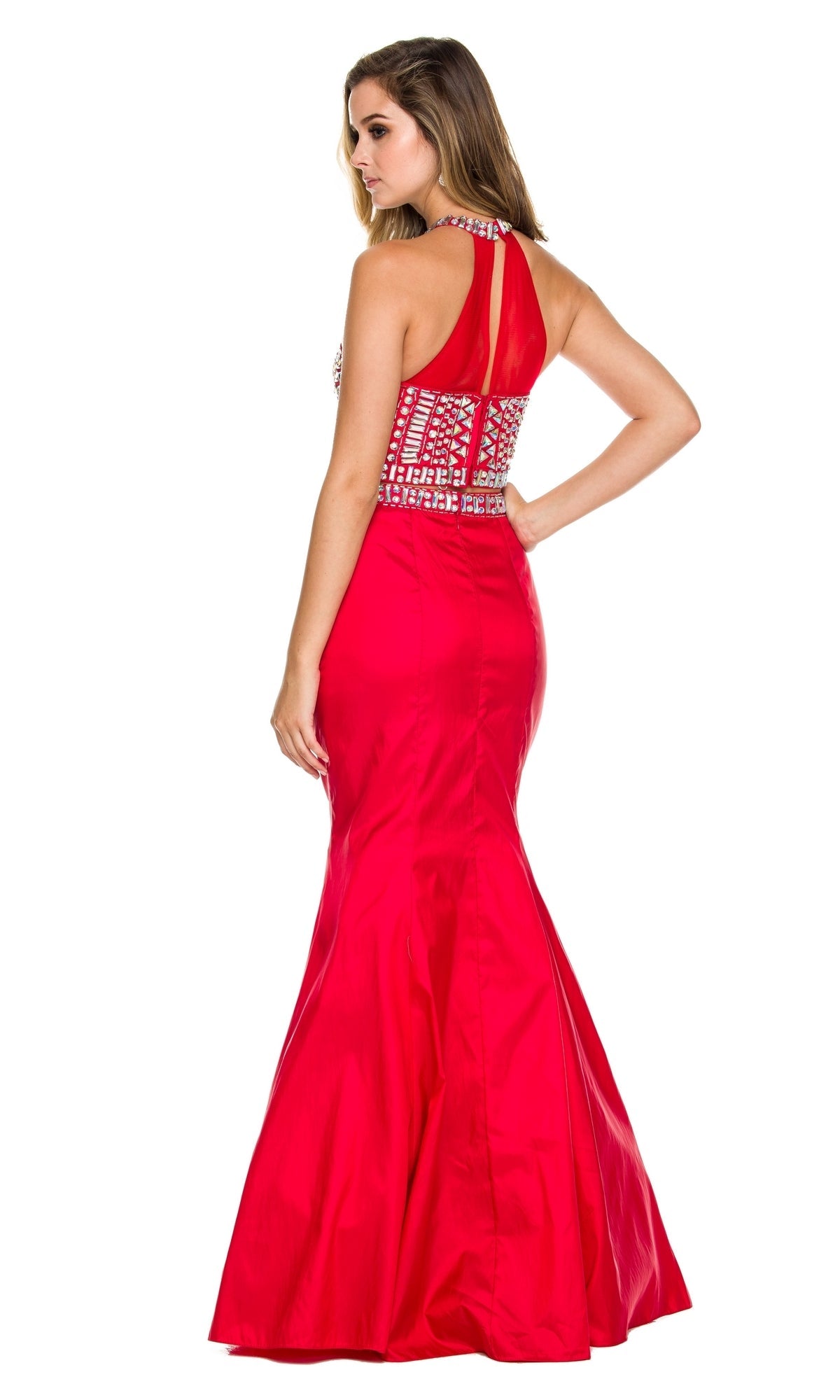  Beaded Mermaid Prom Dress With High Neck