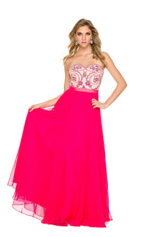 Fuchsia/Nude Lace-Up Strapless Sweetheart Long Prom Gown