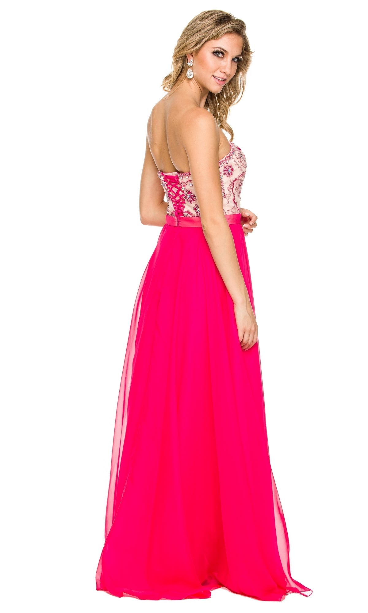  Lace-Up Strapless Sweetheart Long Prom Gown
