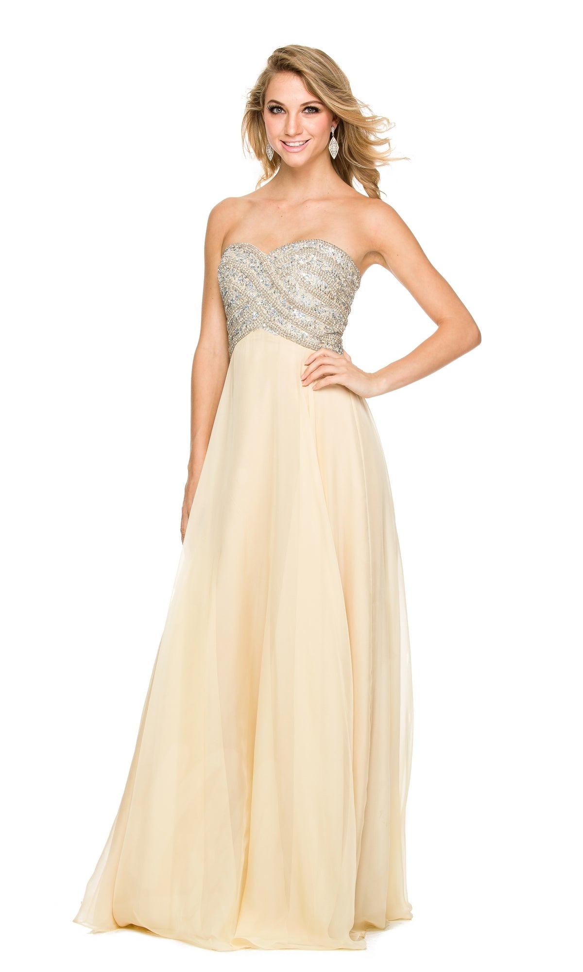 Gold Long Flowing Sweetheart Strapless Prom Dress