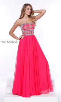 Fuchsia Strapless Long Prom Dress With Beaded Bodice