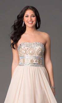  Strapless Long Prom Dress With Beaded Bodice