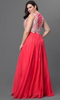  Lace-Illusion Sleeveless Bodice Long Prom Dress
