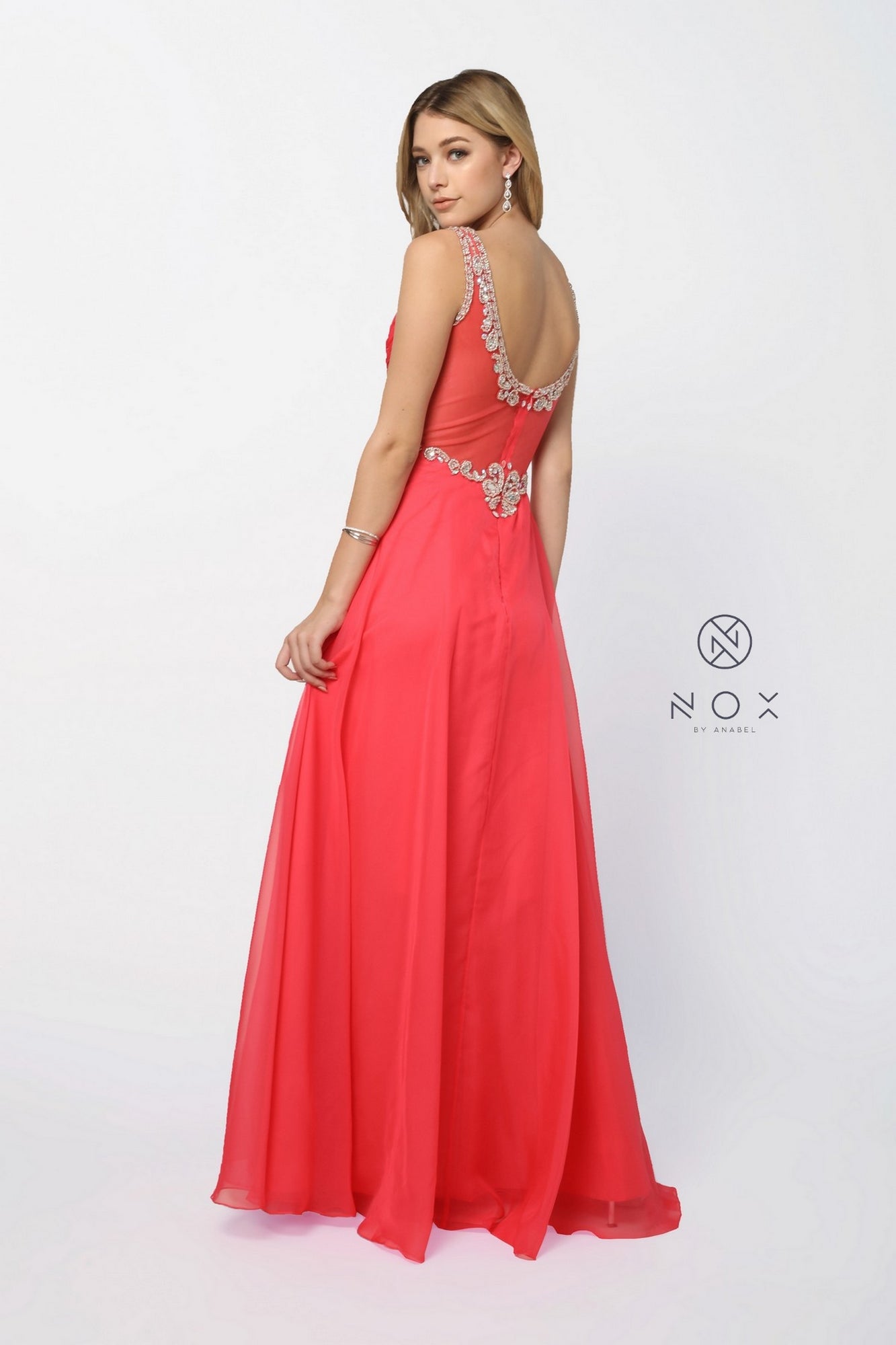  Long Jeweled-Illusion Bodice Prom Dress