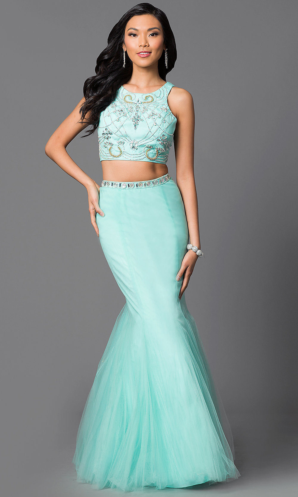Mint Green Long Two-Piece Prom Dress with Mermaid Skirt