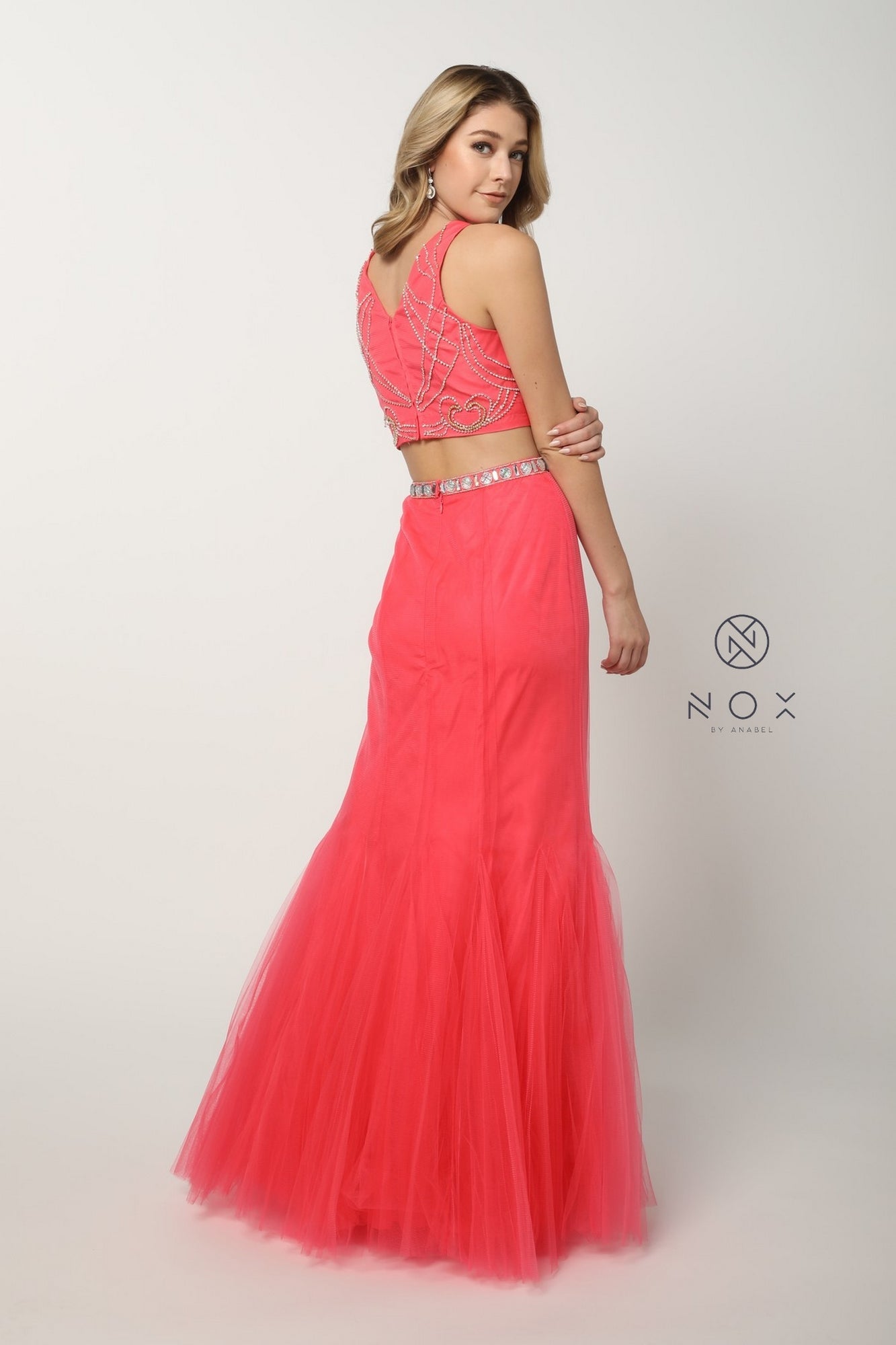  Long Two-Piece Prom Dress with Mermaid Skirt