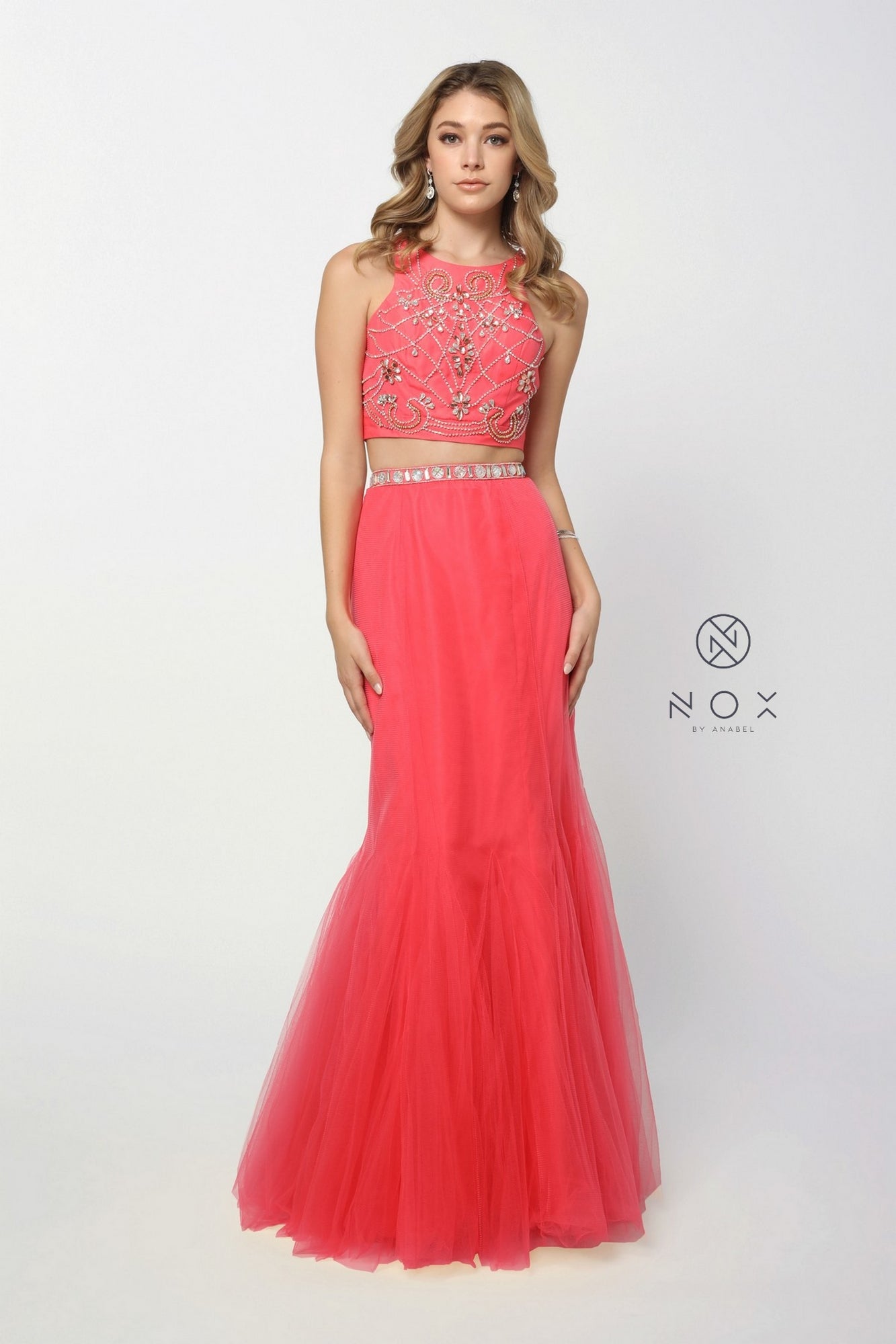 Watermelon Long Two-Piece Prom Dress with Mermaid Skirt