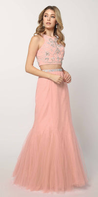 Blush Long Two-Piece Prom Dress with Mermaid Skirt