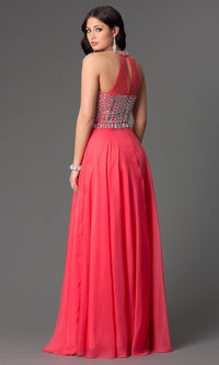  Beaded High-Neck Long A-Line Prom Dress