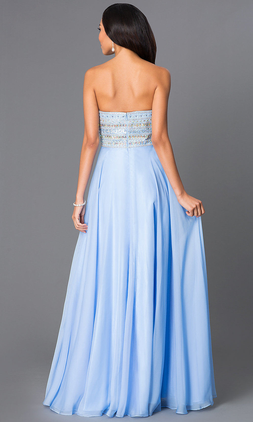  Beaded Strapless Bodice Long A-Line Prom Gown