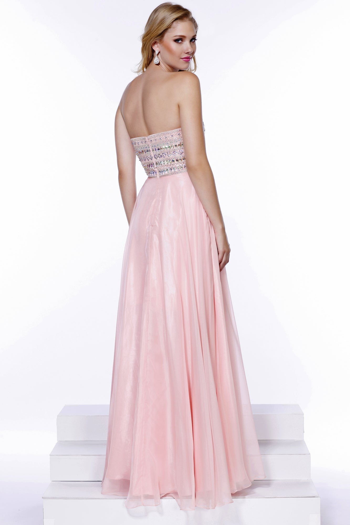  Beaded Strapless Bodice Long A-Line Prom Gown