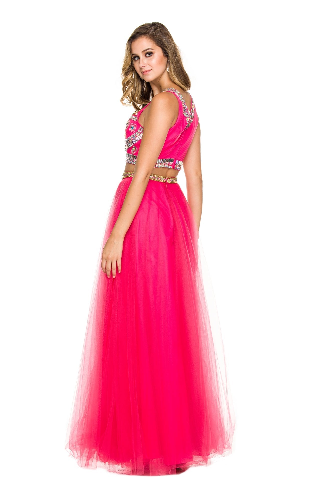  Tulle High Neck Two Piece Ball Gown
