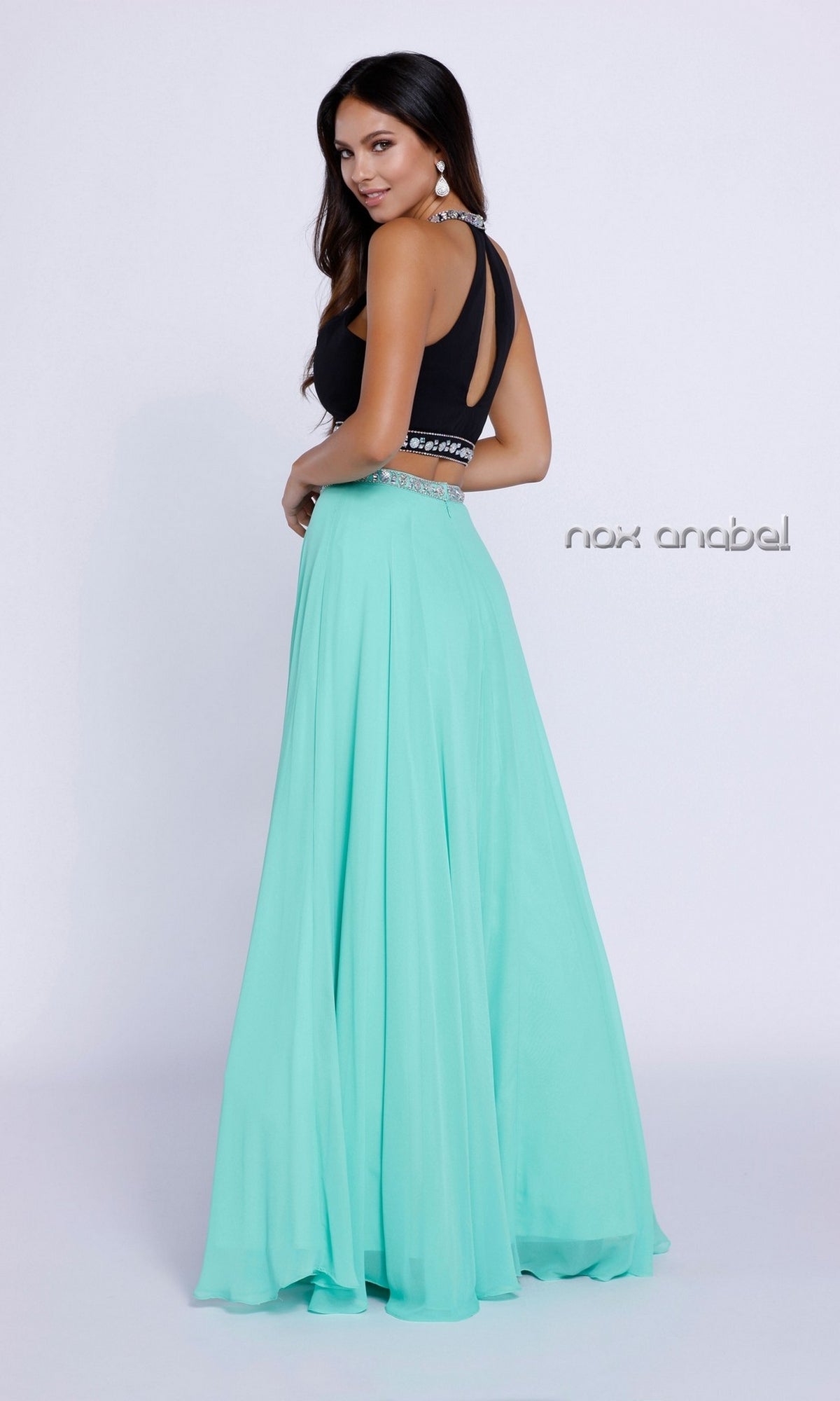  Long Two-Piece Formal Gown with Jewel Accents