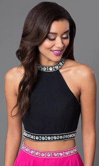  Long Two-Piece Formal Gown with Jewel Accents