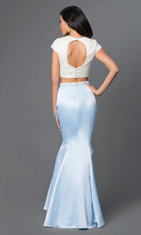  Mermaid Satin Two-Piece Pearl Formal Gown