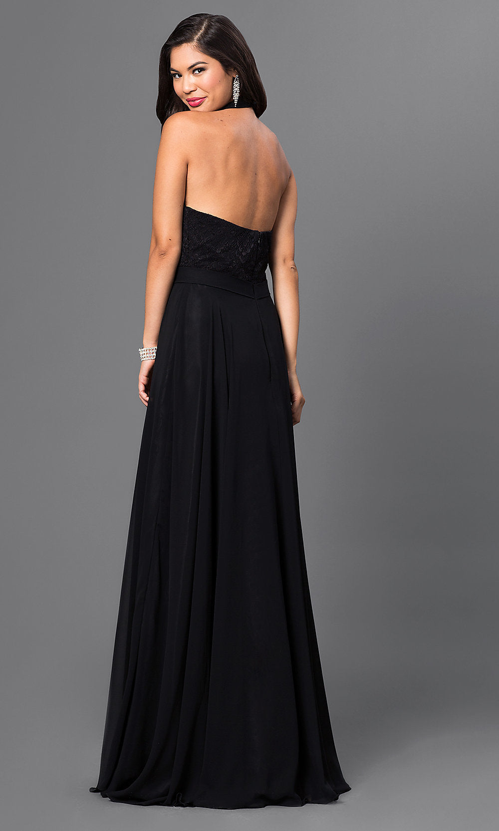  Long Formal Evening Gown With Lace Halter Top