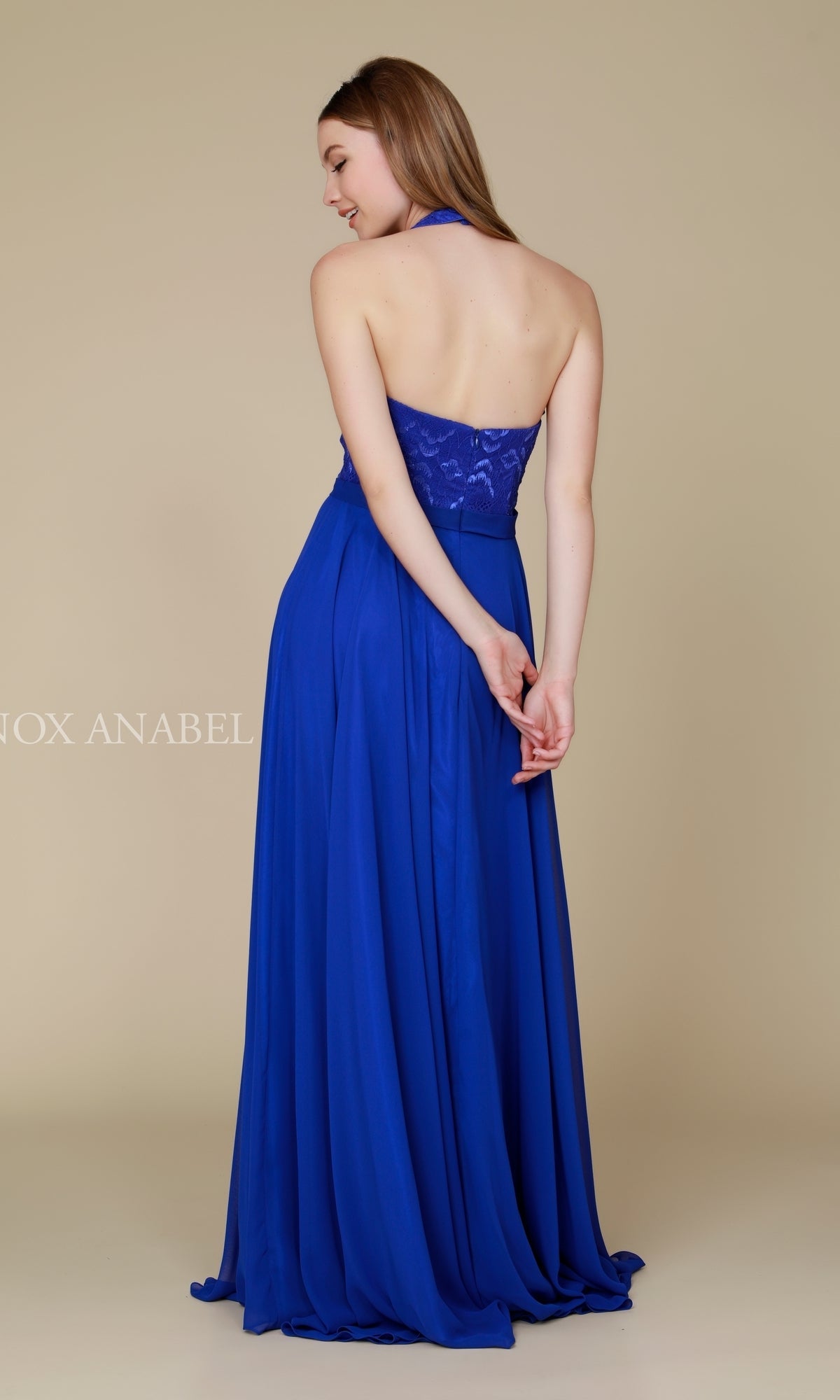  Long Formal Evening Gown With Lace Halter Top