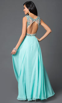  Jeweled Illusion Open-Back Long Formal Gown