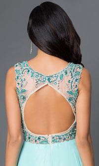  Jeweled Illusion Open-Back Long Formal Gown