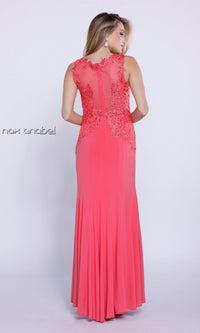  Coral Formal Dress With Bodice Detail