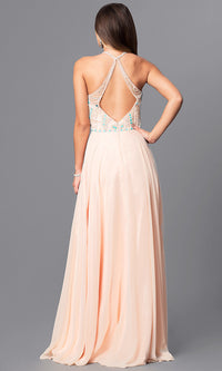  Long Chiffon Formal Evening Gown with Jeweled Bodice