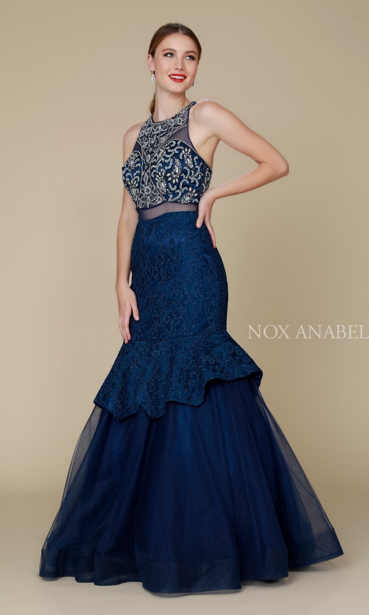 Navy Blue Unique Mermaid Prom Dress With Beaded Bodice