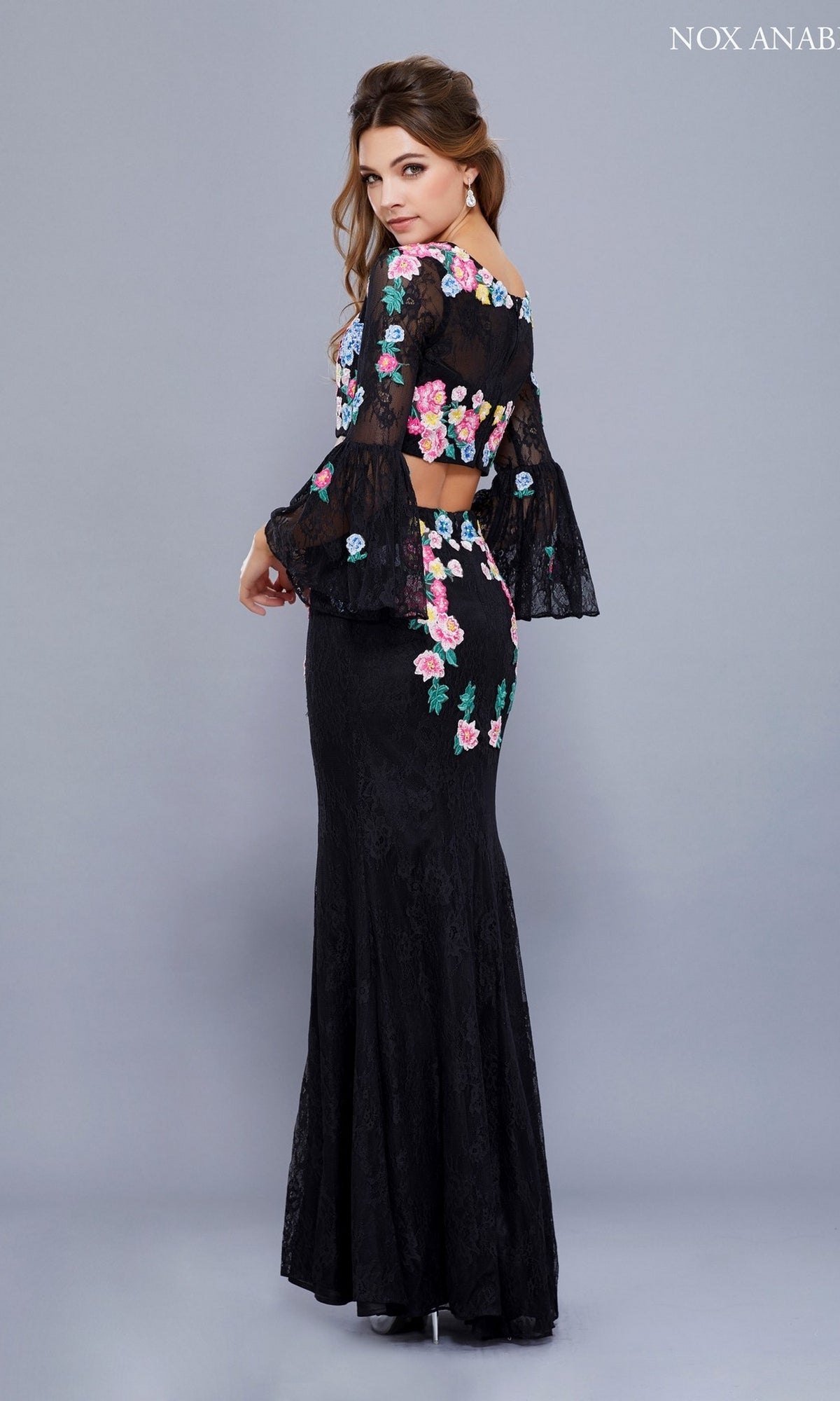  Bell Sleeve Long Two Piece Prom Dress