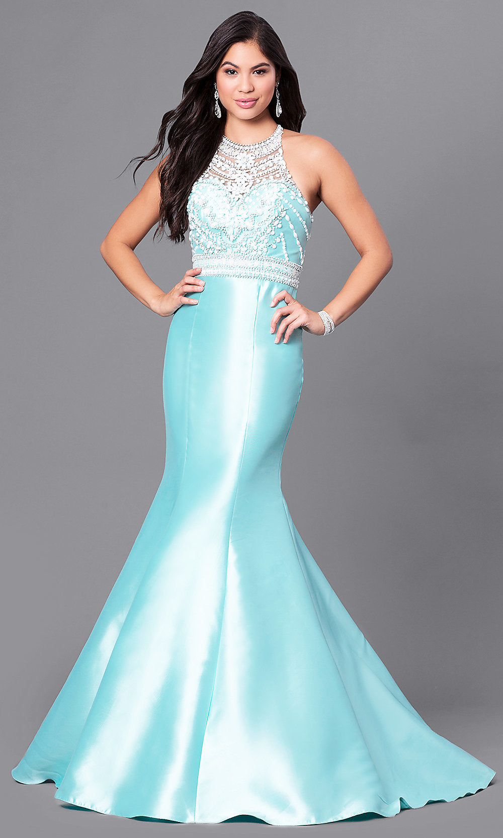 Mint Green Long Mermaid Prom Dress with Beading