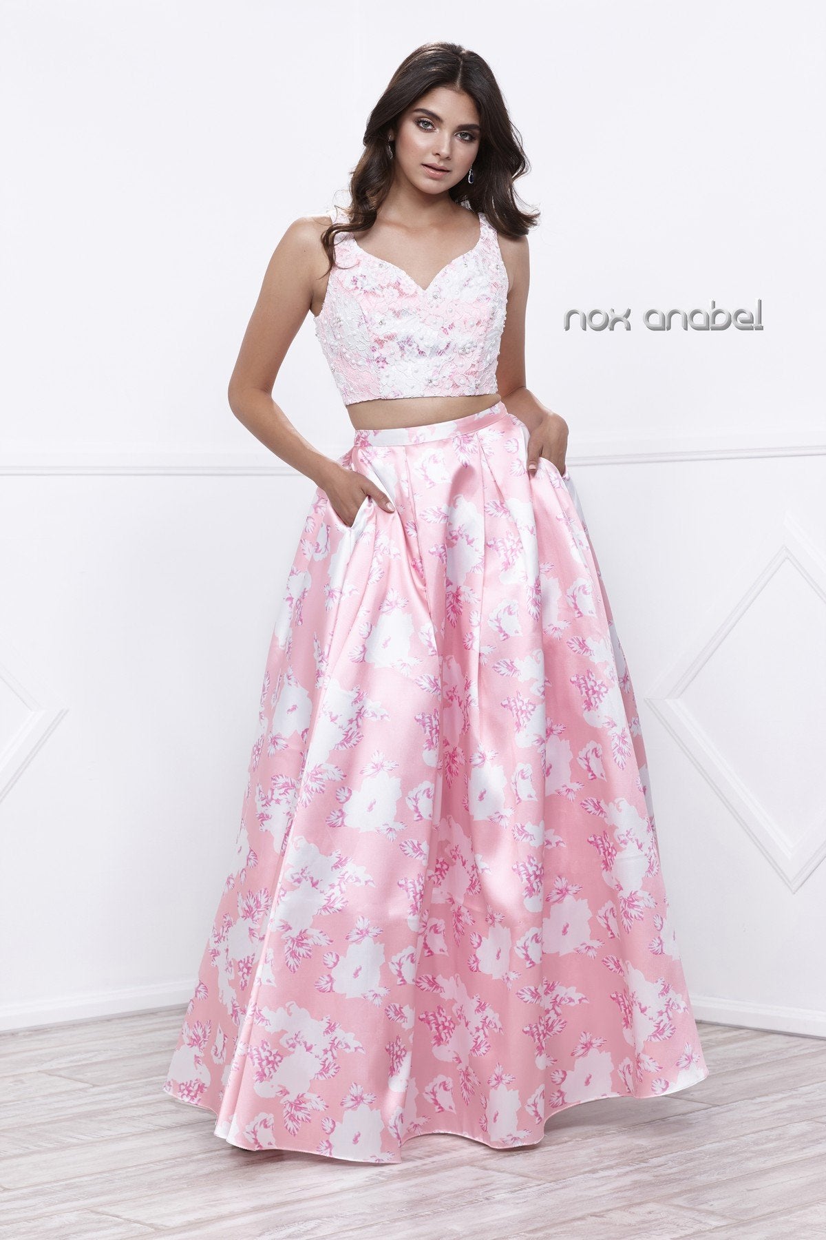 Floral Patterned Glitter Tulle with Split Skirt Overlay