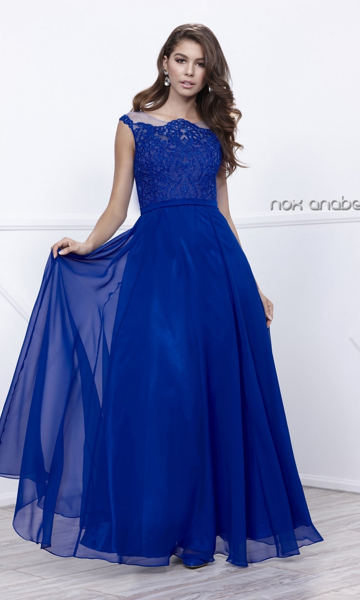Royal Blue Chiffon Long Prom Dress With Belt