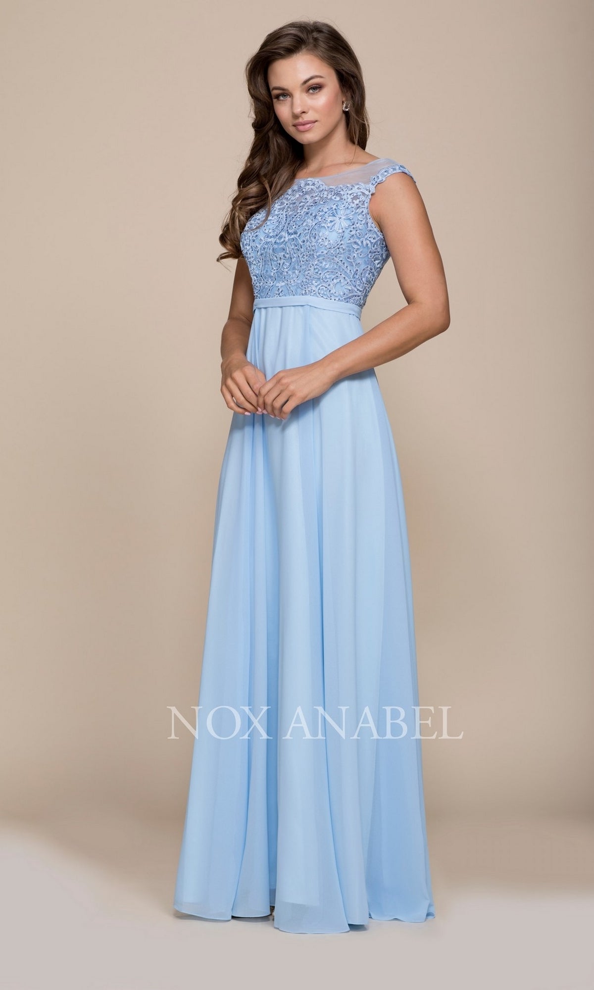 Ice Blue Chiffon Long Prom Dress With Belt