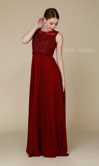 Burgundy Chiffon Long Prom Dress With Belt