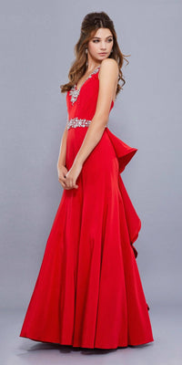 Red Formal Gown With Ruffle Back