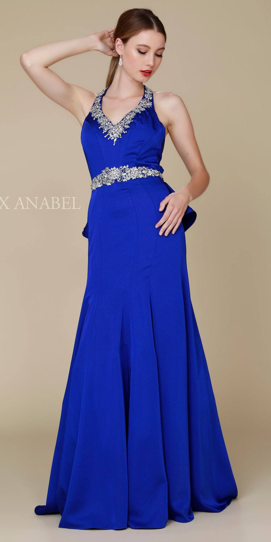 Royal Blue Formal Gown With Ruffle Back