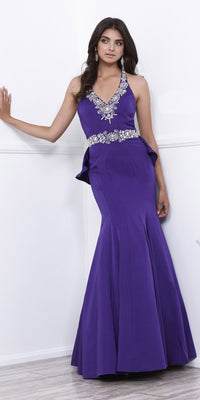 Purple Formal Gown With Ruffle Back