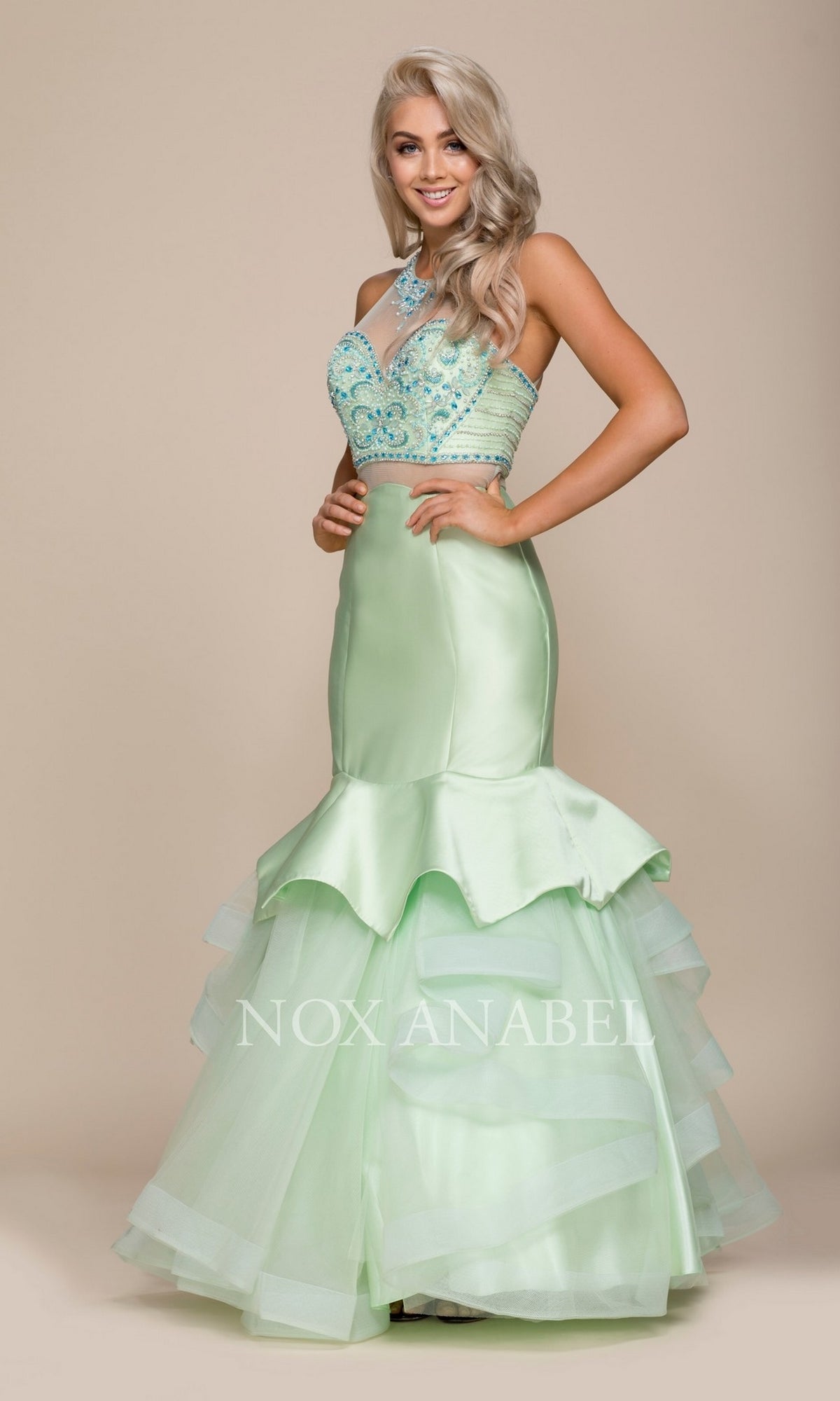Sweetheart Rhinestone-Embellished Mermaid Prom Dress Lime Green