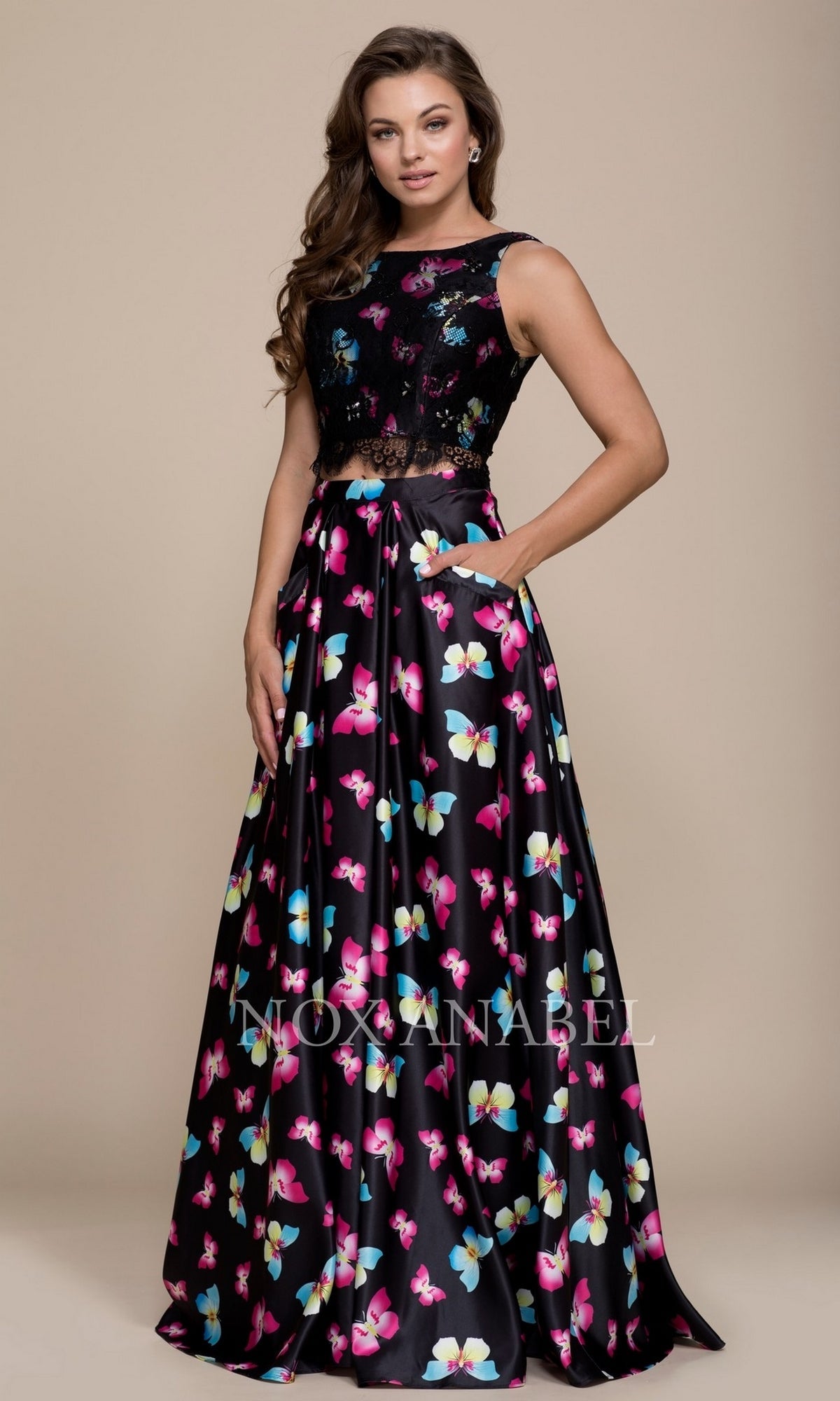 Butterfly Print Two Piece Prom Dress Butterfly Print Two Piece Prom Dress