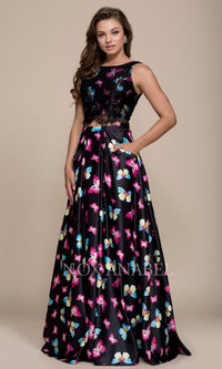 Butterfly Print Butterfly Print Two Piece Prom Dress