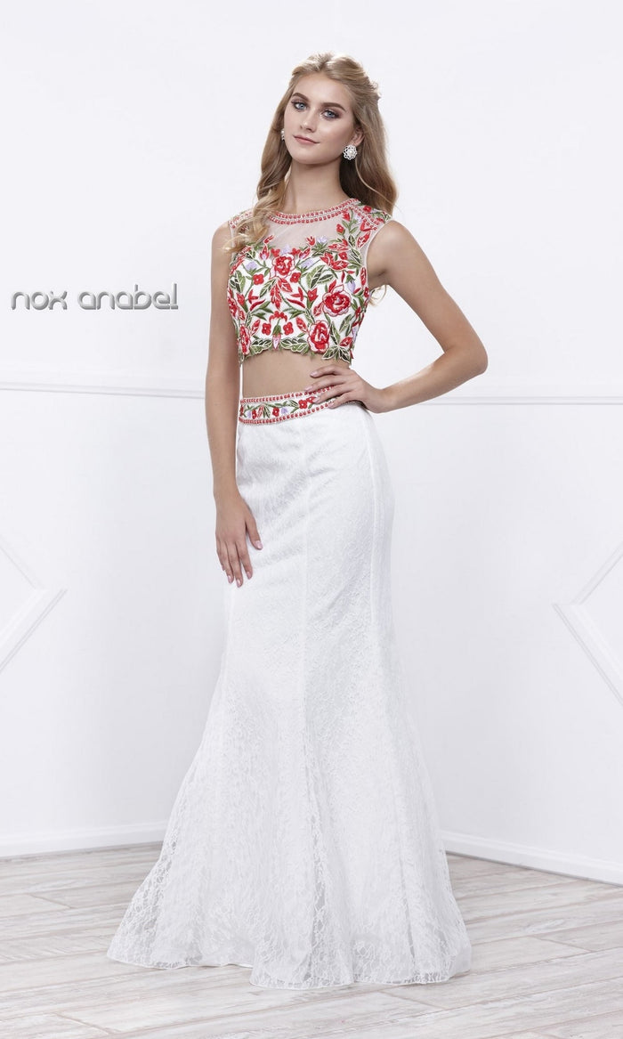 White Lace Prom Dress With Embroidered Bodice