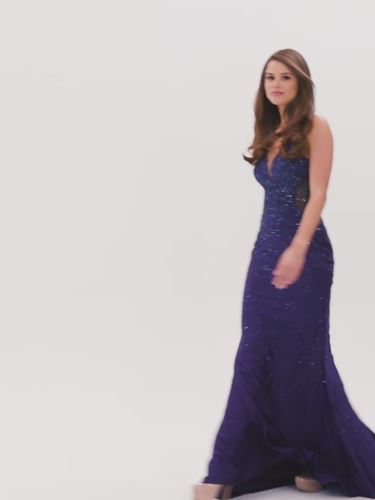 Sheer-Sides Long V-Neck Formal Faviana Prom Dress
