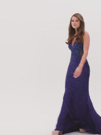 Sheer-Sides Long V-Neck Formal Faviana Prom Dress