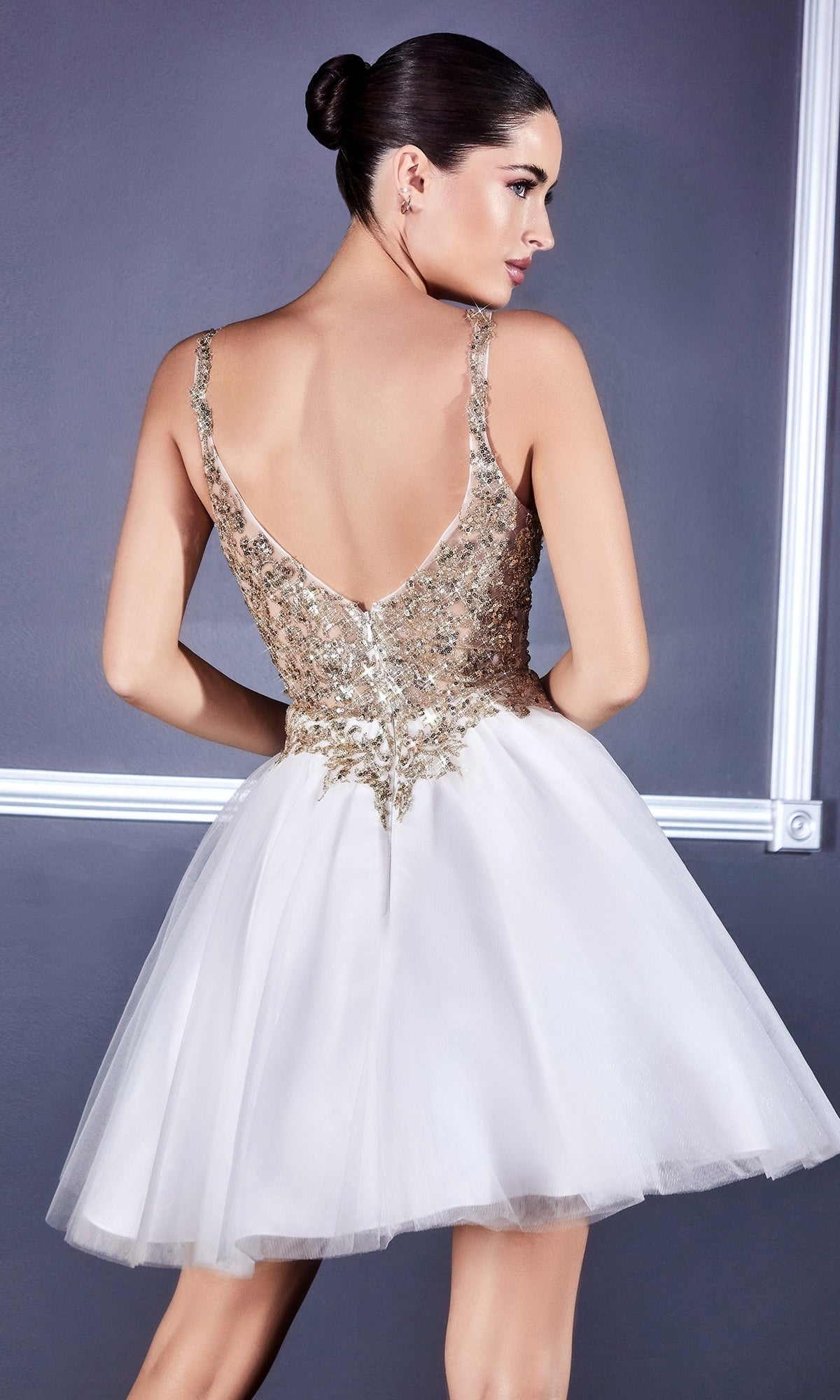 Short Prom Dress Cocktail LaDivine CD9239 - Off White Gold / M Short Prom Dress Cocktail LaDivine CD9239 - Off White Gold / M