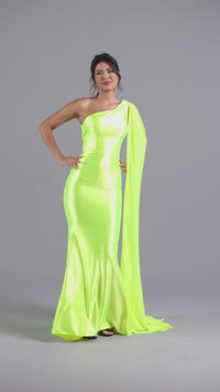 Neon Long Prom Dress with Detachable Cape