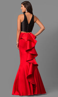 Black/Red Black and Pink Two-Piece Long Formal Prom Dress