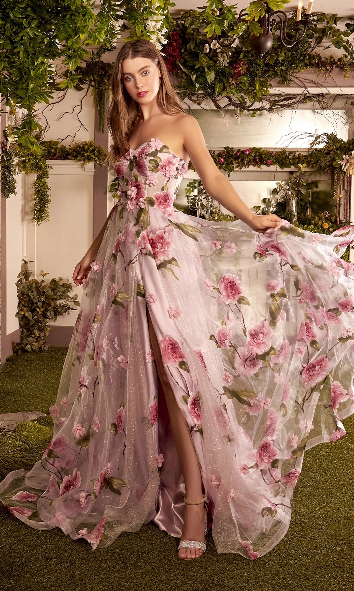 semi formal floral dresses Andrea & Leo A1290 Pleated Print Long Prom Dress Elevate your evening wear collection with this exquisite piece! Andrea & Leo A1332 Long