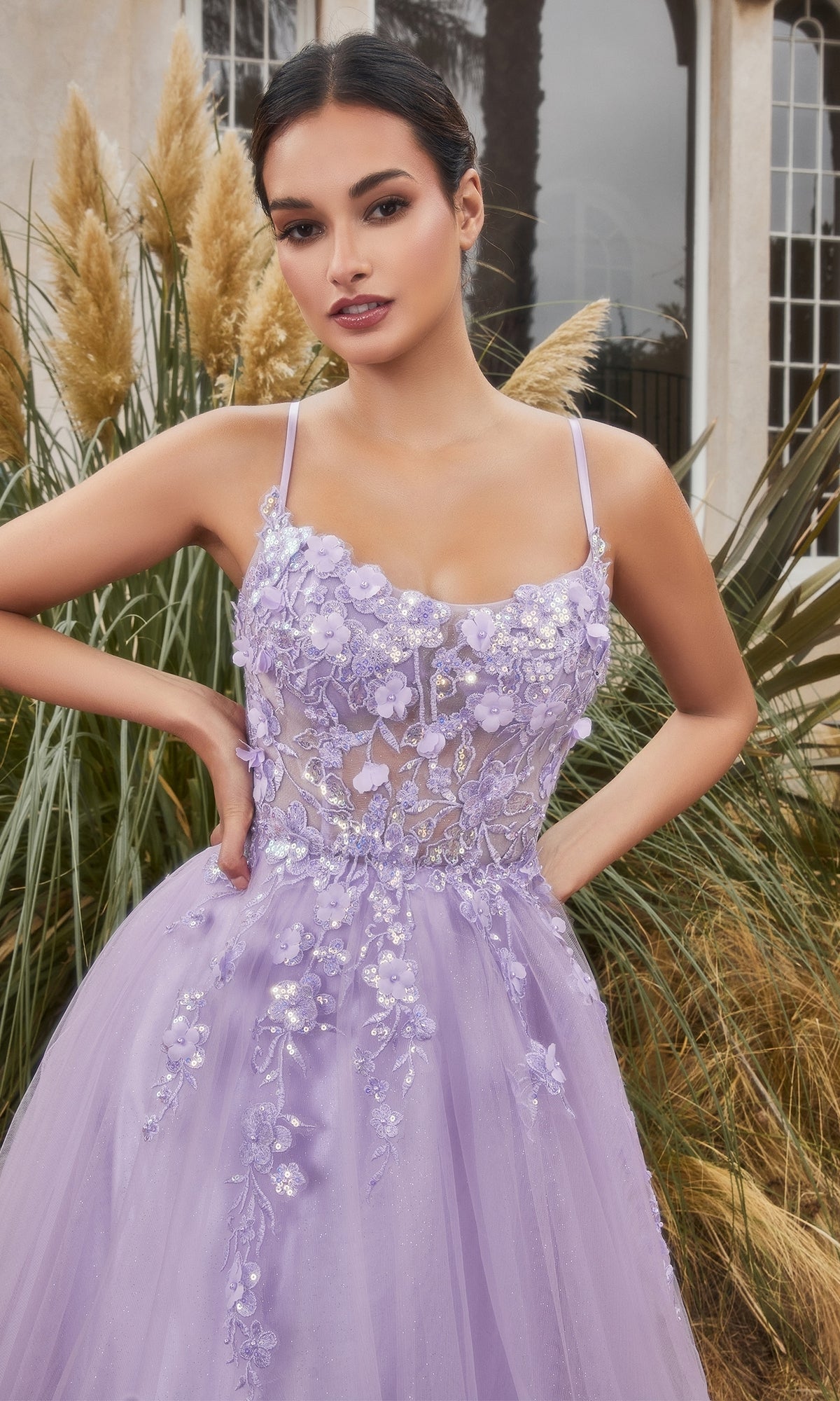 Flower-Embellished Long Tulle Prom Ball Gown A1142 - Dusty Rose / 10 Flower-Embellished Long Tulle Prom Ball Gown A1142 - Dusty Rose / 10