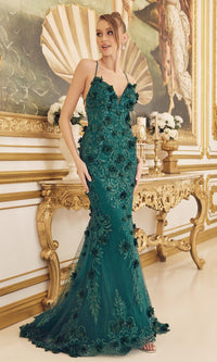 Emerald 3D Floral Emerald Green Long Formal Gown C1098
