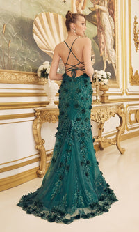  3D Floral Emerald Green Long Formal Gown C1098