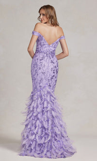  Feather-Skirt Off-Shoulder Long Prom Dress C1106